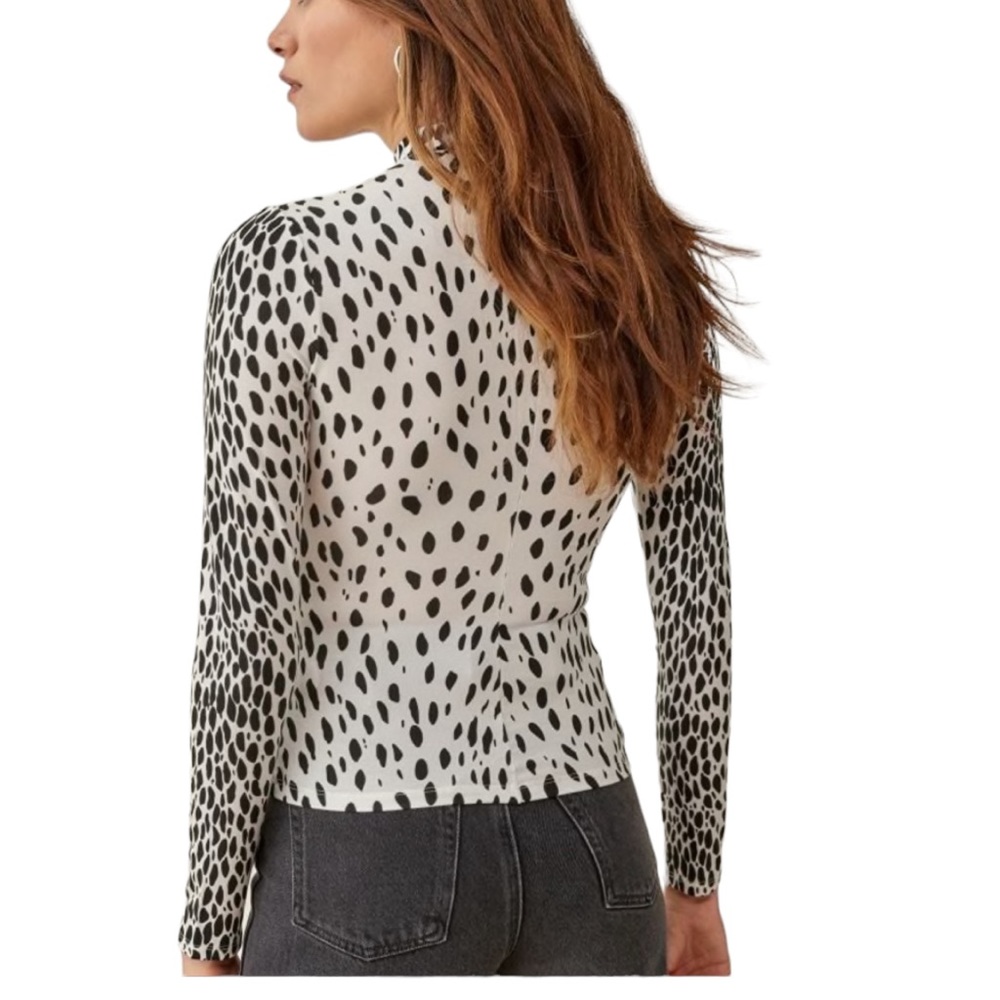 Reformation Bailey Cheetah Mock Neck Knit Top Long Sleeves Black White M NWT - Picture 3 of 10